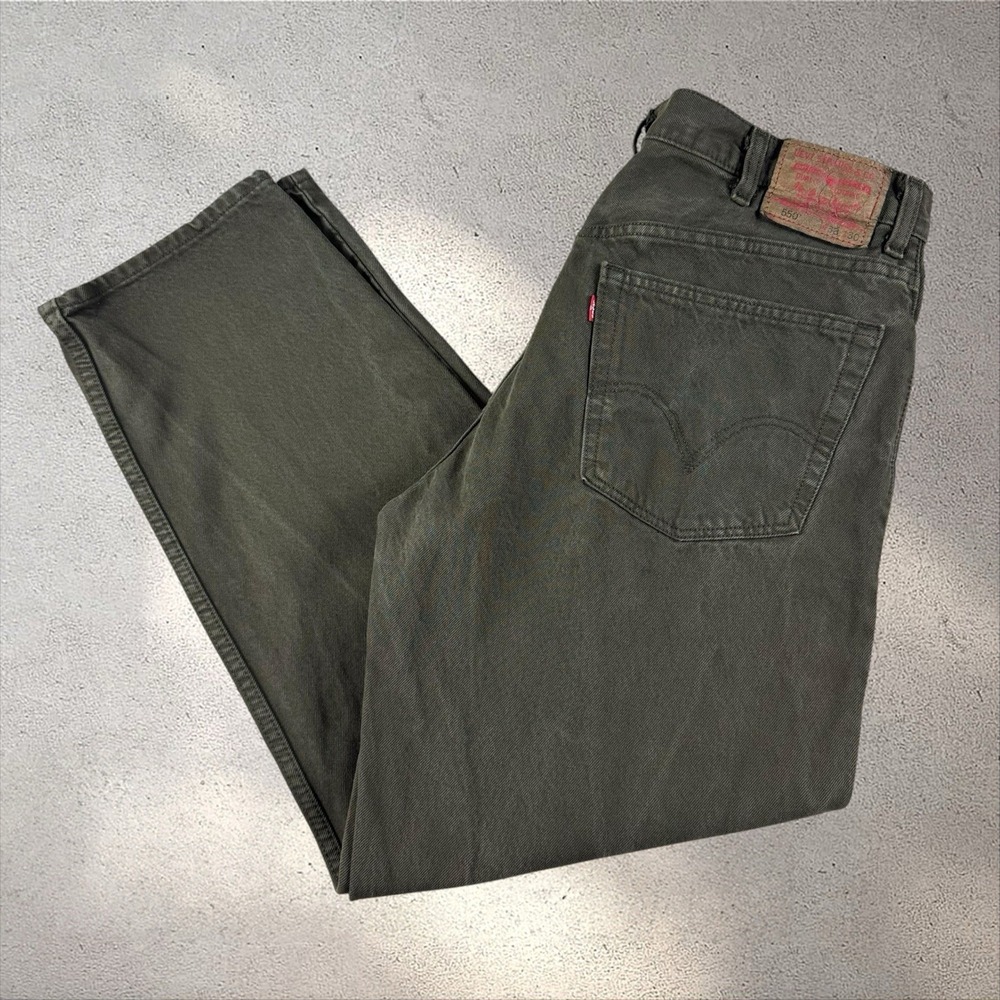 Vintage 90s Levis 550 Relaxed Fit Denim Jeans 38x30 Overdyed Green USA Made